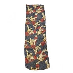 Vintage Moem Korea Sheer Scarf 19” X 64” Rectangular Blue Red Multi Cubi…